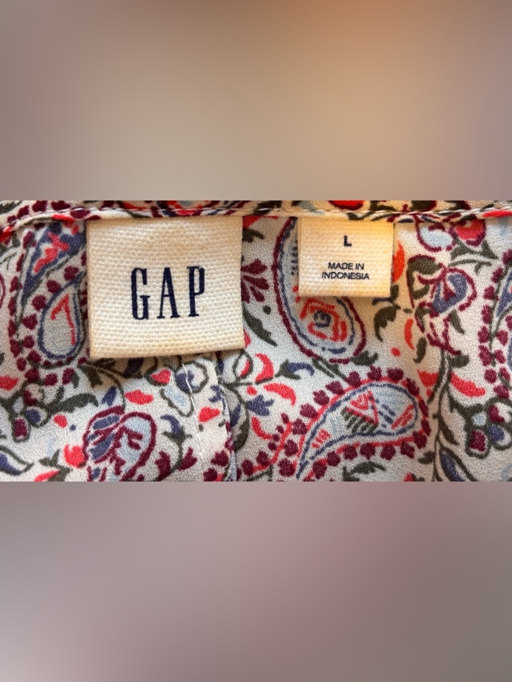 GAP Paisley Button-Front Long Sleeve Dress in Cream, Red & Navy Women’s Large - Picture 3 of 9